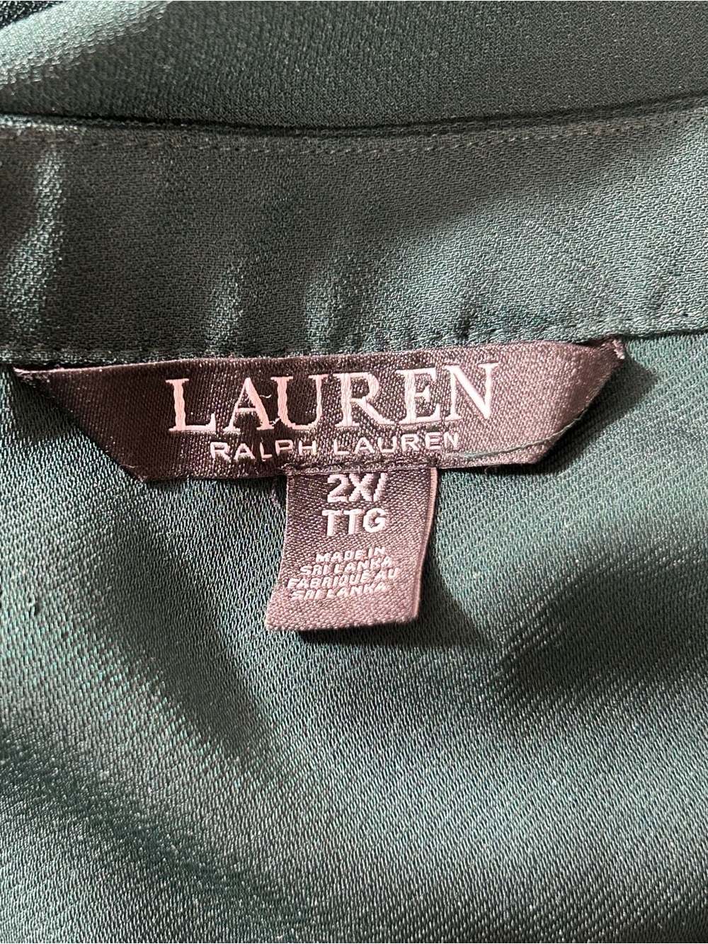 Lauren Ralph Lauren Women’s 2X Hunter Green Buckle Keyhole Blouse Long Sleeve - Picture 3 of 8